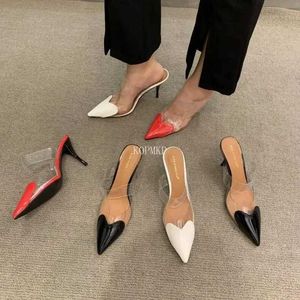 Dress Shoes Wedding Shoes Womens Patent Leather PVC Pump Thin High Heel Sandals Dotted Lace Heart shaped DetailsL2405