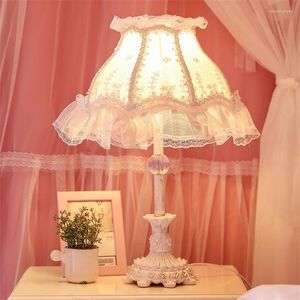 Table Lamps European Pink Lace Girl Children's Room Princess Fabric Desk Lights Wedding Lamp Bedroom Bedside Deco Lighting
