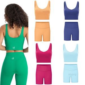 Yoga Set Gym Set Leggings Sports Bra Yoga Set U-formad underkläder Inbyggd bröstkudde BRALETTE ELASTIC MIDST