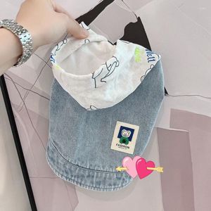 Vestuário para cachorro com capuz com capuz sem mangas jeans uma jaqueta de moda de moda cães pequenos cães gatos verão outono coreano retrô fofo menino produtos de estimação