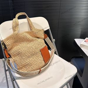 beach bag Designer Summer Straw Bag For Women Woven Handmade Handbag Large Capacity Lady Tote Vacation Beach Bag Rattan Slit Shoulder Bag luxury French holiday bag