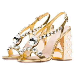 Frauen Damen 2024 Schaffell echtes Leder 10 cm klobige High Heels Sandalen Sommer lässige Hochzeitsfeier Gladiator Schuhe Diamant Peep-Toe Schnalle 3 C 92e