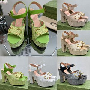 Tecido de lã de lã de 12 cm de salto alto sandália designer sandálias saltos grossos de sandália feminino sandale designers de verão sapatos coloridos espreita