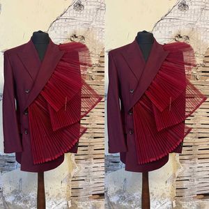 Unique Desinger Mother Of The Bride Blazer Burgundy Pleats Evening Party Women Tuxedos For Wedding Only Jacket