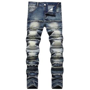 Calças masculinas 2023 New High Street Retro Retro Ripped Jeans Men reto Lavado Hip Hop Jeans calças de jeans casuais estilo de tendência J240510