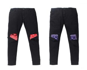 Men039s Jeans Washed hole cat beard patchwork cashew nut purple red amoeba jeans slim fit micro elastic jeans9386428