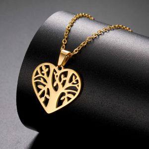 Tree of Life rostfritt stål halsband för kvinnor hjärta runt hänge nackkedja choker amulet smycken elegant bröllop gåva