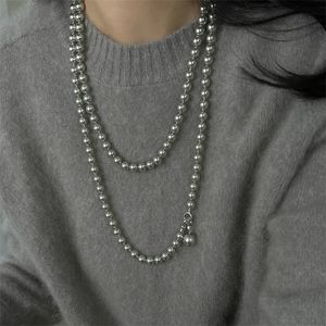 Luxury Designer Necklaces &Pendant For Mother Gifts Round Imitate Pearl Necklace For Women Classic Jewelry Wedding Party Gifts Long Chain Sweater