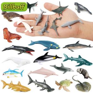 Novelty Games Mini Sea Life Action Figures Marine Aquarium Animal Dolphin Crab Shark Turtle Model Ocean Miniature Cognition Toys for Children Y240521