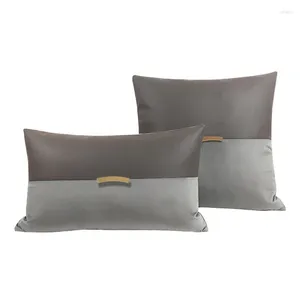 Pillow Modern Light Luxury Grey/green/brown Pu Leather Cover Metal Buckle Decorative Waist Pillowcase Lumbar