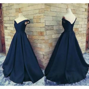 Real Image Navy Blue Prom Cheap Off Shoulder Ruched Satin Corset Back Homecoming Dresses Evening Party Wear 0521