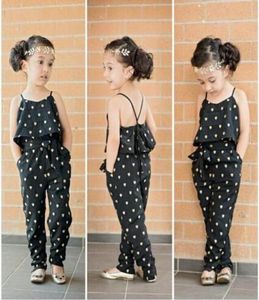 Nya mode sommar barn flickor kläder set bomull är ärmlös polka dot rem flickor jumpsuit kläder set outfits children suits2366396