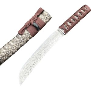Special Offer A2577 High Quality Survival Straight Knife Damascus Steel Straight Point Blade Wood with Rope Handle Fixed Blade Knives with Wood Sheath