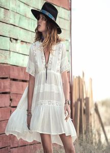 Hela Casual Loose Fit Summer Dress Women White Cotton Mini Dresses Vneck Embroidery Lace Fashion Bohemian Style Hippy Gypsy 6663773