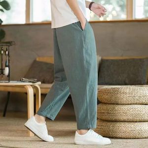 Męskie spodnie 2024 Summer cienki chiński w stylu chiński luźna luźna długa prosta rurka bawełniana szeroka noga Harlen