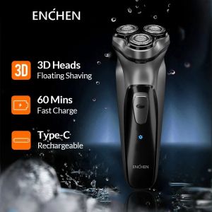 Enchen Blackstone Electric Shaver Men's Razor 3DフローティングカッターヘッドUSB充電式スマートコントロールトラベルロックビアードトリマー