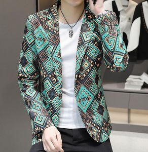 Men Blazer 2024 Spring Fashion High-quality Men Korean Version of The Printed Slim Formal Wedding Party Prom Suit Jacket