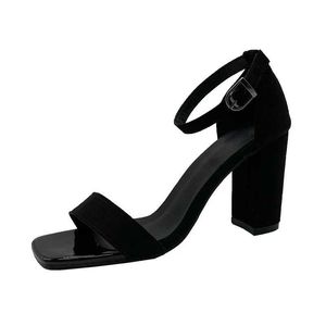 Sapatos de vestido bombas sexy para mulheres saltos altos abertos de camurça de camurça grossa sapatos de festas de noiva grossa fivela strap gladiator sandálias 35-43 preto h240521 jq4y