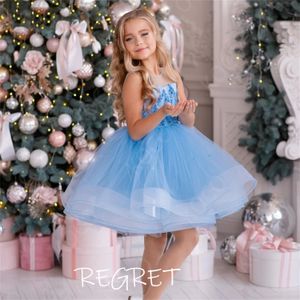 Прекрасная цветочная девочка платье Scoop Necksemess Appliques Prom Pageant Pageant Платье причастия милый vestidos de novia 240521