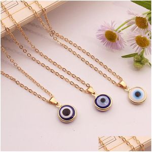 Pendant Necklaces Fashion Jewelry Turkish Style 10Mm Glass Bead Necklace Blue Eyes Choker Drop Delivery Pendants Dhgarden Dhhaa