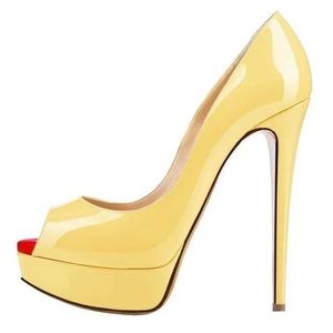 Dress Shoes Sexy Peep Toe Platform Women Pumps 14cm Super High Patent Leather Heels Shoes Red Wedding Stilettos H240521 OC2P