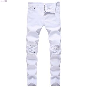 Godlikeu White Mens Jeans Ripped Distressed Black Skinny Denim Hip Hop Button Stretch Pants 9LH2