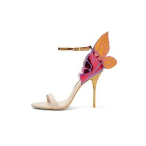 Wysyłka damskich patentowych skórzane sandały na wysokim obcasie klamra róża solidne ozdoby motyla Sophia Webster Sandals Buty Y C21