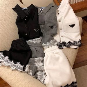 Designer womens leisure wear tracksuits sexy lace pajamas classical triangle letter suit beach casual short-sleeved shirt shorts SML