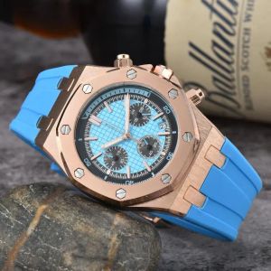 Модные бренды. Начаты на наручные часы мужские женщины смотрят качественные Quartz Watch Classics Royal Oak Hexagon Bezel Многофункциональные наручные часы Резиновые ремешки спортивные часы Новые