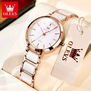 OLEVS Fashion Womens Watch Reloio Feminino Luxury Rose Gold Watch Womens Quartz Watch Ceramic Band Clock Reloj Mujer 240515
