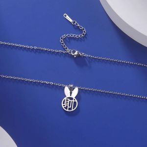 Kinesisk zodiak kaninhalsband för kvinnor rostfritt stål halsband lycka till ekonomisk förmögenhet kommer smycken gåva