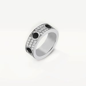 Wysokie wydanie czarne ceramiczne pierścienie miłosne Wedding Połączka Kobiety Mężczyźni Mężczyźni śrubowe 3 rzędy Diamond Paved 316L Titanium Steel Designer Jewelry 226Q