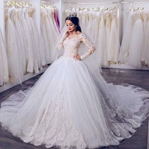 Vintage Lace Dresses Long Sleeve Victorian Ball Gown Bride Dress Chapel Train Plus Size Wedding Gowns 0521