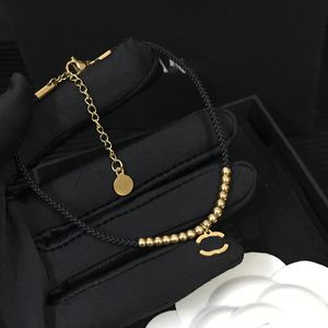 Dessinger Black Seilperlen Kette Marke Doppel Buchstaben Anhänger Ankänen für Frauen Sommer Edelstahl Kette Bein Schmuck Mode Accessoires Geschenk 20+5 cm einstellbar