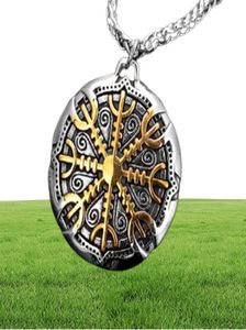 Mode smycken bleknar aldrig norrsk kompass guldfärg halsband män vikingar runor rostfritt stål trident vegvisir amulet pendell is4332777