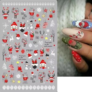 3d Christmas Penguin Nail Stickers Santa Claus Snowflake Elk Xmas Tree Winter Decal Slider Nyårsemesterdekoration