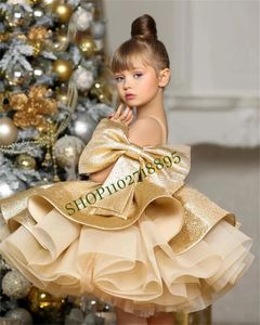 Flower Girl Frings Bowy Little Girl Dress Satin Princess Dress Press First Girl Bow 240521
