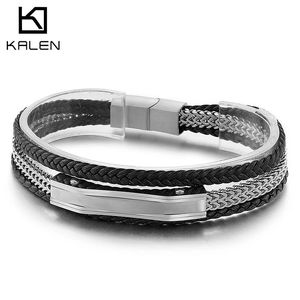 Kalen gold silberfarbe farbhöde geflochtenes ketten ketten aus rostfreier stahl leder mens charmem bracelet juwelry 240521