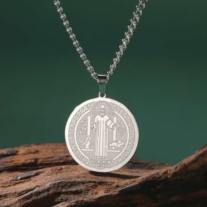 Catholic Saint Benedict Medallion Pendant Necklace Men Women Stainless Steel San Benito Collares Choker Jewelry Gifts New