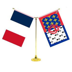 14x21cm Mini Francy Bandle Banner Table Stand com duas bandeiras francesas e pagamento do rio Loire 240509