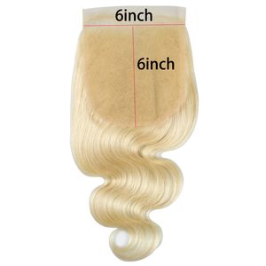 613# Biondo Colore Peruviano Vergine Capelli 6x6 Chiusura in pizzo Parte Free Human Hair Body Wave Capelli per bambini 16-24 pollici 16-24 pollici