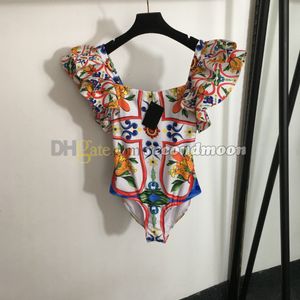 Flower Print Swimsuit Women Flounce Sleeve Swimwear Beach Vacation Swimsuits Hot Spring Beachwear