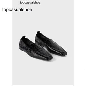 Toteme Lefu franska fyrkantiga läderhuvudskor Shallow Mouth Casual One Foot Bean Shoes Single Shoes for Women