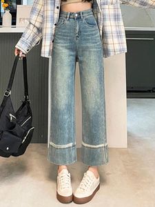 Jeans femminile americano vintage classico ad alta vita da donna dritto da donna sprofondato di strada lavato in modo casuale XS-2XL Pantaloni a gamba femmina