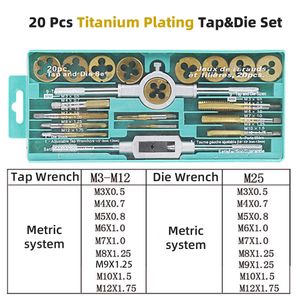 20pcs M3-M12 Male Tread Female Tap And Die Set Screw Key Set Mechanical Workshop Tools Titanium Plating Internal Thread External