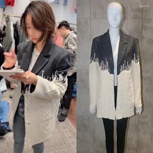 Women's Jackets Trill With Loose Heavy Suit Splicing Knitting Coat Straight Spring Female