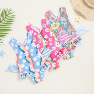 Endelar Girls Swimsuit Amoi Girls Fashion Nylon Baby One Piece Sling Blue Pink Printed Cute Beach Swimsuit 2y-6y D240521