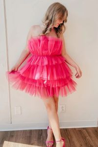 Hot Pink Cocktail Prom Dress Fuchsia Formella festklänningar Andra mottagning Birthday Engagement Gowns Robe de Soiree Homecoming Dress 18