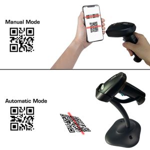 2D QR Codes Reader 1D 2D Barcode Scanner USB/ Wireless/ Bluetooth Handheld Reader with Stand Holder for POS System Laptop Retail