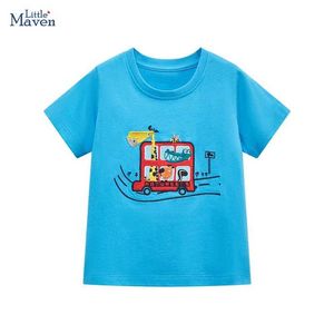 T-shirts Little Maven 2024 New Summer Childrens Clothing T-shirts Cartoon Animais Bus Moda dos meninos Crianças Roupas Y240521